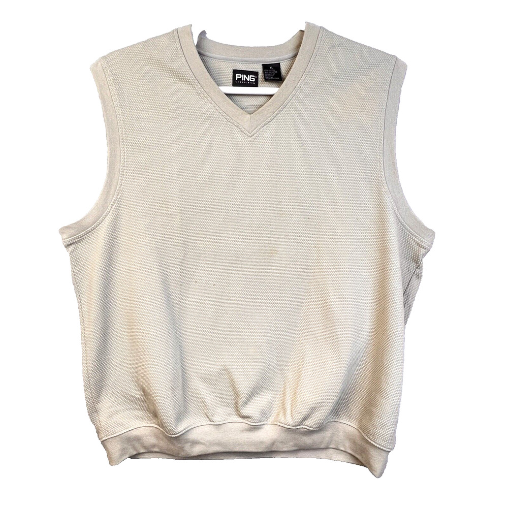 Ping Collection Golf Vest Men's XL Cream V Neck Preppy Casual Cotton Blend